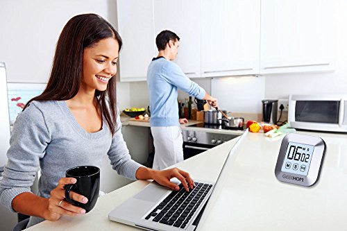 Magnetischer Küchentimer, GEEKHOM Digitaler Touchscreen-Timer mit Alarm, Countdown & Hochzähler, großer LCD Bildschirmtimer für die Küche und zum Kochen - 5