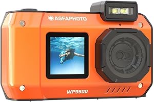 AgfaPhoto Realishot WP9500 - Appareil Photo Numérique Waterproof, Étanche 7m, 24 MP, Zoom 18X, Vidéo 4K, Double Écran 2.9"/1.4" - Orange