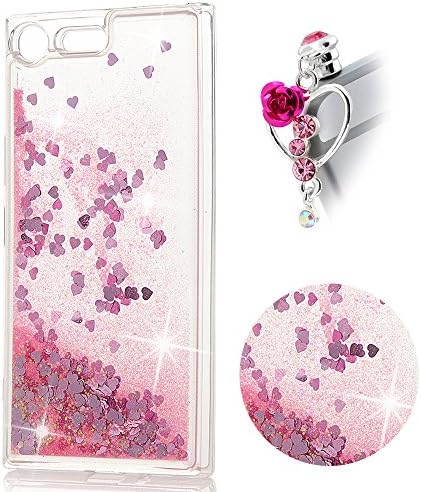 Sony Xperia XZ Premium Cases Liquid, iAdvantec Sony XZ Premium Phone Case Creative Glitter Liquid Flowing Sparkly Flexible Silicone Clear Shockproof Protective Cover for Sony Xperia XZ Premium with Dust Plug Pink