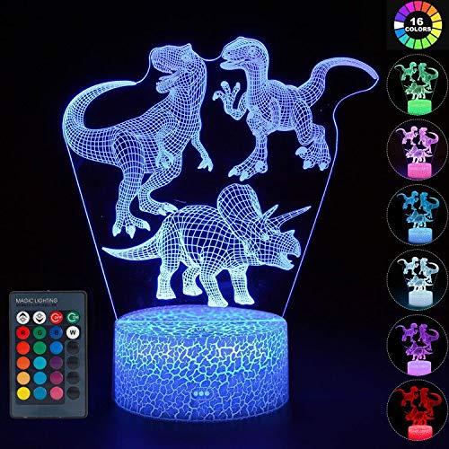 wgde toy Jouet de Dinosaure pour garçon de 2-10 Ans, veilleuse 3D LED pour Enfants, Jouet pour garçon de 3-12 Ans, Cadeau d'anniversaire de Noël pour garçon de 2-8 Ans
