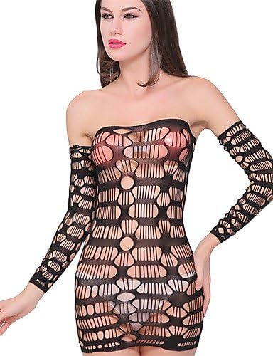 Women Sexy Jacquard Hollow Lace Skirt Uniforms Temptation Black Network Clothing Strapless Long-sleeved Lingerie , black , one-size