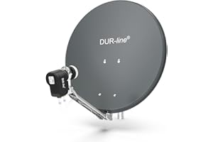 DUR-line Zestaw 2 odbiorników – wysokiej jakości zestaw satelitarny z aluminium – Select 60 cm/65 cm lustro/miska antracyt + Twin LNB – na 2 odbiorniki / TV [najnowsza technologia, DVB-S2, 4K, 3D]