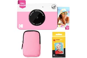 KODAK Printomatic Pacchetto iniziale per macchina fotografica a stampa istantanea a colori + Custodia morbida + Carta fotografica Zink 20pk - Foto colorate su carta adesiva 2x3" - Rosa