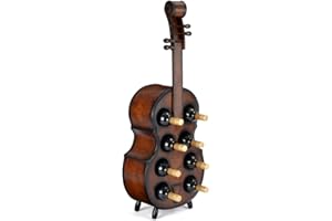 CHRISTOW Wooden Wine Rack, 8 Bottle Holder, Free Standing Violin Cello, Oak Effect Storage, Gift For Wine Lover, H101cm