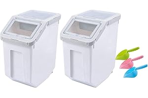 Uotyle Futtertonne 2 Set Großer Futtertonne Hund Luftdicht Tierfutterbehälter Mit Deckel ＆ Futterschaufel PP Tierfutterbehälter Für Hundefutter Katzenfutter Aufbewahrung（Grau）