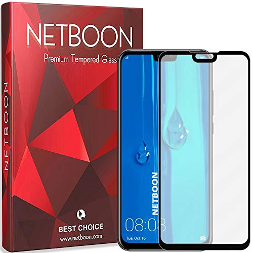 NETBOON Premium Tempered Glass Guard 9H Hardness Curved Edges Full Glue Anti-FingerPrint Screen Protector For Huawei Y9 (2019) Black (NTC860)