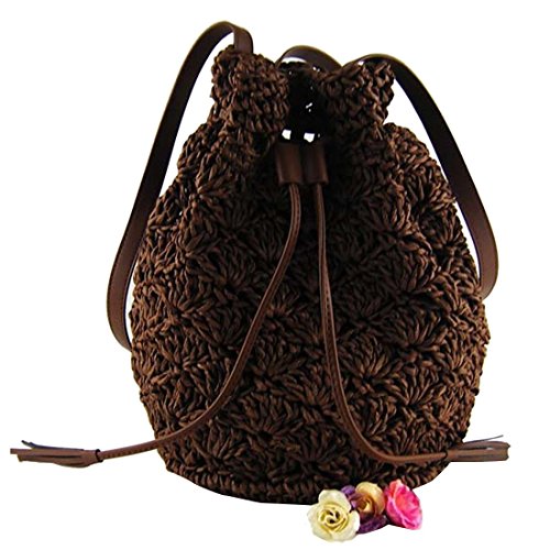 QIYUN.Z Paja Playa De Cordon Tejido Bolsos De Hombro De La Pu Cuero De La Borla De Balde