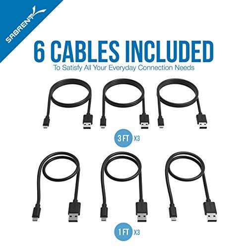 Sabrent USB-Kabel [6-packung] 22 AWG Premium-Micro-USB-Kabel (X3-0.90Meter + X3-0.60Meter) USB 2.0 Hochgeschwindigkeits A Stecker an Micro-B Sync und aufladen Kabel [Schwarz] (CB-U631) - 3