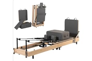 AYP DISTRIBUTION Reformer Pilates Machine Foldable Gym Fitness Equipment For Home Workout Oak Wood For Stretching Balance Yoga Exercise - White