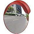 vidaXL Outdoor Traffic Convex Safety Mirror - PC Plastic - Orange, 60 cm Diameter, Includes Mounting Bracket, Built-In Shade for Weather Protection