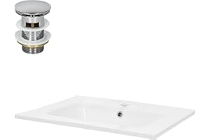 ML-Design Waschbecken Keramik Weiß 61x16,5x46 cm inkl. Ablaufgarnitur mit Überlauf Einbauwaschbecken Aufsatzwaschbecken Einbauwaschtisch Waschschale Waschplatz Handwaschbecken für Badezimmer/Gäste-WC