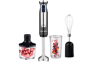 BEHOME Batidora picadora multifunción 3 en 1 | Picadora 8 velocidades con 860 ml Vaso 600 ml Batidor | Minipimer mezclador de inmersión 800 W con luz LED