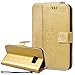 Produktbild SMART LEGEND Samsung Galaxy S7 Edge Hülle Lederhülle Schmetterling Weinstock Premium Schutzhülle Wallet Case Gold Muster Handyhülle Design Etui Brieftasche Ledertasche mit Handschlaufe Neu Zubehör im Bookstyle Cover Schale mit Ständer Standfunktion Etui Karten Slot und Magnetverschluss Flip Case