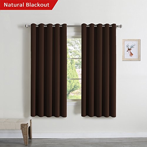 H.Versailtex Bedroom Solid Thermal Supersoft Blackout Curtains with Two FREE Tiebacks - Brown, 66