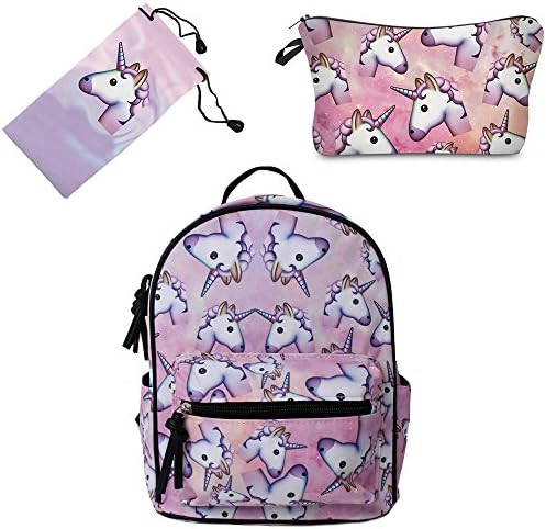 Smallbox 2017 Beautiful Fashion Unicorn Pattern Girls School Backpack Fully Printed Travel Bag (Pack of 3) (Mini Pink)