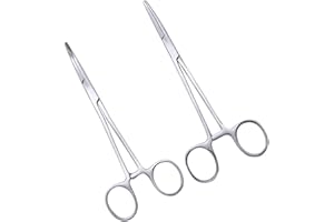 iPobie Pinzette in Acciaio Inox,2 pezzi Pinza Emostatica a Punta Pinzette per Epilazione(Testa Diritta e Curva)