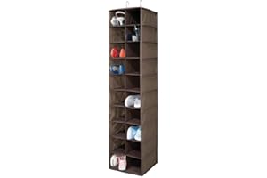 mDesign Organizer Armadio con 20 Scomparti – Grande Armadio Tessuto per L'Asta dell'Armadio – Portaoggetti da Appendere salvaspazio per Scarpe e Abiti – Marrone