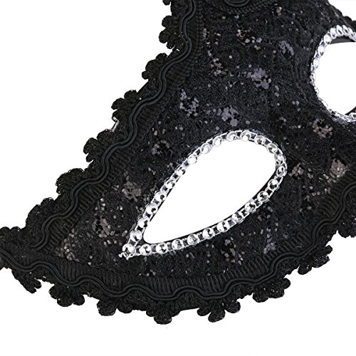 Foxnovo Exquisiten venezianischen Stil Spitze Crystal Strass Cosplay Maske für Halloween /Masquerade/Kostüm-Partei (schwarz) - 4