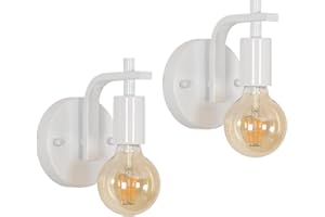 DELIPOP Aplique Pared Interior Vintage 2 Piezas, Lámpara de Pared Industriales Metal, Luz Pared Iluminación E27 para Dormitorio Pasillo Salón, Blanco