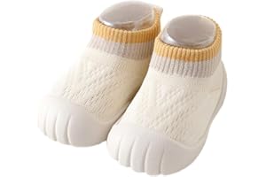 HEOXIN Calcetines Antideslizantes Bebe, Bebe Niña Zapatos Primeros Pasos Calzado Respetuoso Suela Suave Agarre, Puntera Anticolisión Choque de Colores Malla Zapatillas Caminantes, S-L