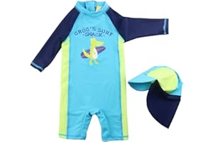 Kinder Badebekleidung Baby Jungen Badeanzug UV Schutz mit Sonnenschutz Mütze Badekappe Langarm Kinderbadeanzug Schwimmkleidung UPF 50+ Einteiliger Reißverschluss
