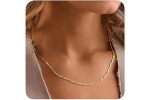 Esrael 3/5mm Echtsilber/14K Echtgold Plattierte Figaro Ketten für Damen,Figarokette Halskette Damen Hypoallergen Robuste Nicht Verblassende Schmuck Geschenke 16/18/20/22/24 Zoll
