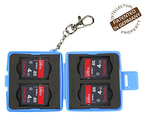 Flashwoife Turtle-SD4 staubabweisende Speicherkarten Etui Schutzbox für 4 Stück SDHC Cards Case in blau