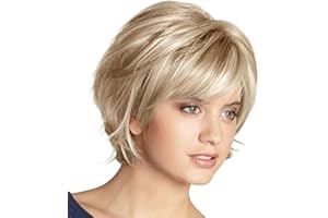 NMD&LR Peruki dla kobiet syntetyczne włosy, blond złoty kolor krótkie włosy, puszysta falowana peruka bob nakrycie głowy, naturalne codzienne zastosowanie włosy odpowiednie dla kobiet i dziewcząt