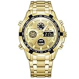 Männer Sports Watch Chronograph Silicone Strap Double Movement Electronic Quartz Watch Waterproof Luminous Calendar Week Display Black Watch