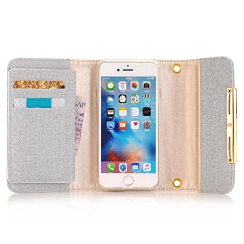 Preisvergleich Produktbild handyhülle iphone7 LUCKYCAT Schultertasche Handtasche Ledertasche Karte Wallet Flip Cover für iPhone 7 4,7 Zoll (Silber)