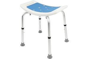 KARAT Sgabello da doccia, regolabile in altezza, 38 – 53 cm, portata fino a 136 kg, antiscivolo e stabile, con piedini in gomma antiscivolo, per il bagno (senza barre trasversali)