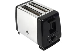 Wehouseware® Tostador 2 rebanadas 800W BN3348, Tostadoras Pan 2 Rebanadas Negra Acero Inoxidable, 2 ranuras largas, 6 niveles de tostado, Recogemigas.