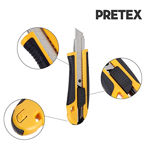 PRETEX Cuttermesser mit gummiertem Griff und 2 Ersatzklingen | 2 Jahren Zufriedenheitsgarantie | Teppichmesser, Universalmesser - 2