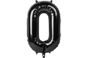 Ponmoo Foil Palloncini Numeri 0 Nero 40" (101cm), Gonfiabili Elio o Aria, Gigante Palloncino Numero 0-9, 10-29, 30-100, Granda Palloncino per Anniversario, Decorazione Feste di Compleanno