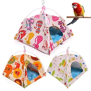 Bird Nest Hut Hammock?Parrot Tent House Bed Habitat Hideaway Reversible Cushion Mat Placed onto The Birdcage by a Metal Clasp,Fit for Budgerigar Parakeet Macaw Amazon Cockatoo Lovebird (M, Cat)