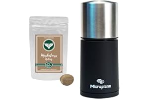 Microplane Gewürzmühle/Muskatmühle silber-schwarz Set mit 1 x Probepackung Azafran Muskatnuss