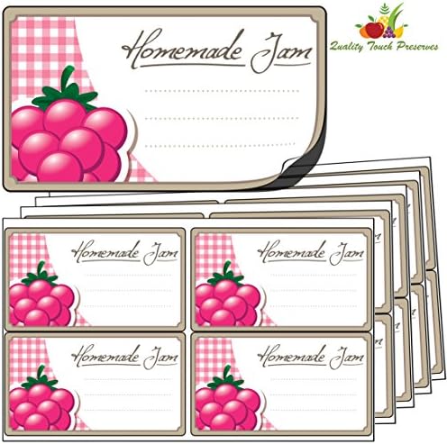 64x Large Raspberry Jam Jar Labels. Luxury Self Adhesive Stickers from Quality Touch Preserves. Free First Class UK Delivery.