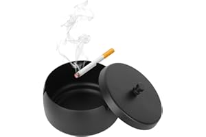 QOEOTUY Posacenere da Esterno - Portacenere Antivento con Coperchio - Portacenere Chiuso in Acciaio Inox per Balcone, Giardino, Casa, Ufficio e Bar - Design Moderno (Nero)