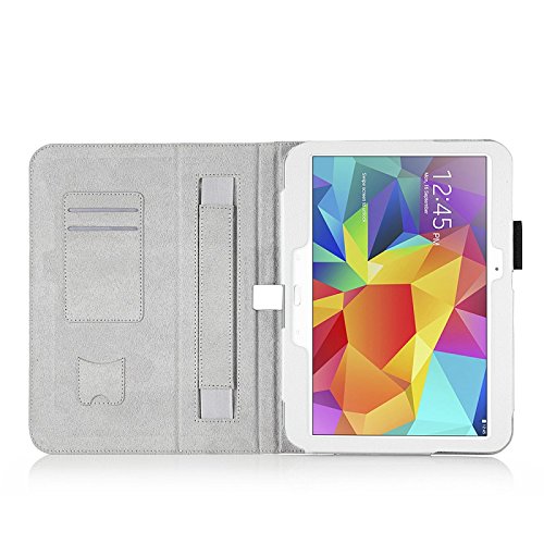 eFabrik Cover für Samsung Galaxy Tab 4 10.1 Zoll Case in Premium Qualität Bookstyle Hülle, Sleep / Wake UP Funktion mit Handschlaufe aus edlem Kunstleder, weiß - 7