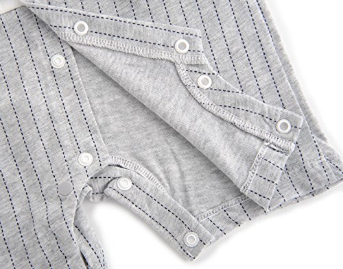 Fairy Baby Baby Outfits Jungen Smoking Anzug Kurze Abendkleider Festliche babymode Kleidung mit Fliege Strampler, Grauer Streifen, 12-18 Monate - 4