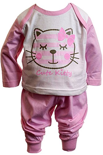 Lullaby Baby Girls Cute Kitty Cotton Pyjamas - Pink - 0/3 Months
