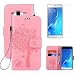 Produktbild Tasche Leder für Samsung Galaxy J5 2016 J510FN Hülle Klappbar und Display Schutz Folie ,OYIME Rosa Katzen und Baum Muster Handyhülle zum Klappen Dünn Magnet Vollschutz Klapphülle Etui Original Flip Book Case Full Cover Bumper Zubehör Set für Galaxy J5 2016 Modell SM-J510FN