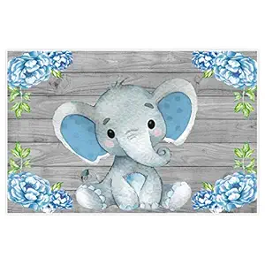 Allenjoy 5x3ft Rustic Grey Wood Elephant Backdrop Supplies for Baby Shower Blue Floral It's a Boys Newborn Kid Birthday Party Decorations Studio Cake Smash Candy Dessert Photography Banners Props