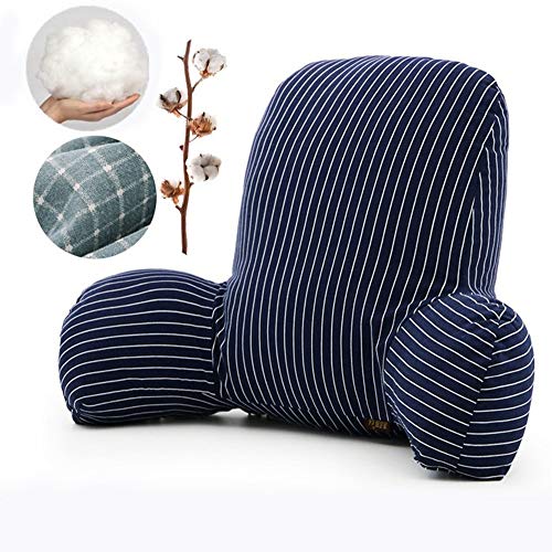 UMYMAYDO1 Grand Coussin Lombaire en Peluche avec Support de Bras pour lit de Lecture, Fauteuil, siège de Voiture, Dossier Amovible, Lavable, Grid Blue