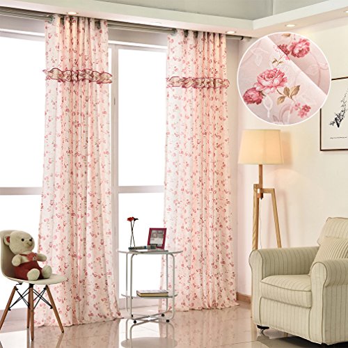 Kinlo® 1er Pack 145x245cm Blickdicht Vorhänge Blinkschutz Gardinen mit Ösen Dekoschal mit Blumen Druck im Wohnzimmer - Rosa