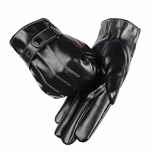Stillshine Otoño-invierno Más cálido terciopelo guantes de conducción Guantes táctiles material de la PU(negro guantes espesar, un tamaño)