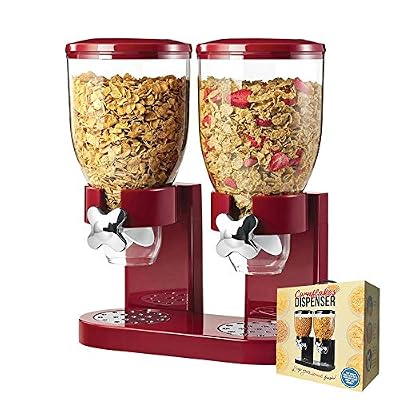 mikamax - Distributeurs de Déréales - Cornflakes Dispenser - Rouge - Contenants de Céréales - Avec 2 contenants - 500 grammes -