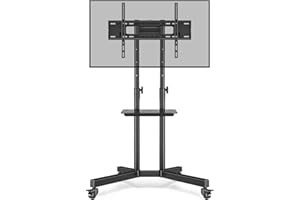 RFIVER Mobile TV Stand on Wheels for 32-80 Inch LCD LED OLED 4K Smart Flat and Curved Panels, Mobile TV Cart, Rolling Stand with Laptop DVD Shelf, Locking Wheels, MAX 50KG and VESA 600x400mm
