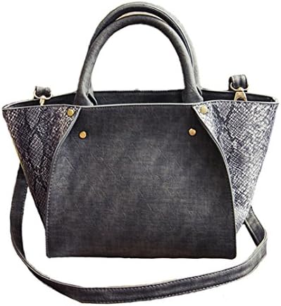 Women Casual Splicing Snakeskin Pattern Pu Leather Tote Handbag, Grey