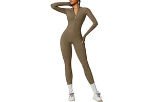 OEAK Mono deportivo largo ajustado para mujer, de manga larga, cuello alto, con cremallera, forro polar, sin costuras, de una pieza